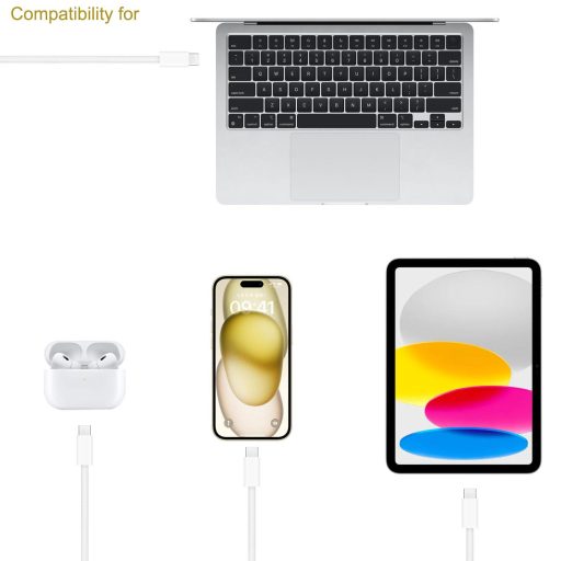 XQO USB-C töltőkábel AirPods Max/Pro/4 és iPhone 16/17 készülékekhez, fonott nylon kábel