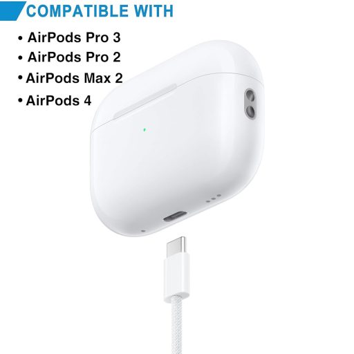 Cablu de încărcare XQO USB-C pentru AirPods Max/Pro/4 și iPhone 16/17, cablu din nailon împletit