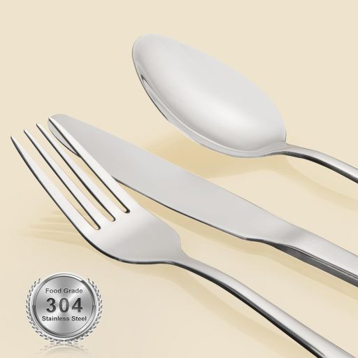 La Joventino 24 részes melamin étkészlet, törhetetlen kempingszett tányérokkal, evőeszközökkel, szürke, kültéri-beltéri használatra, mosogat