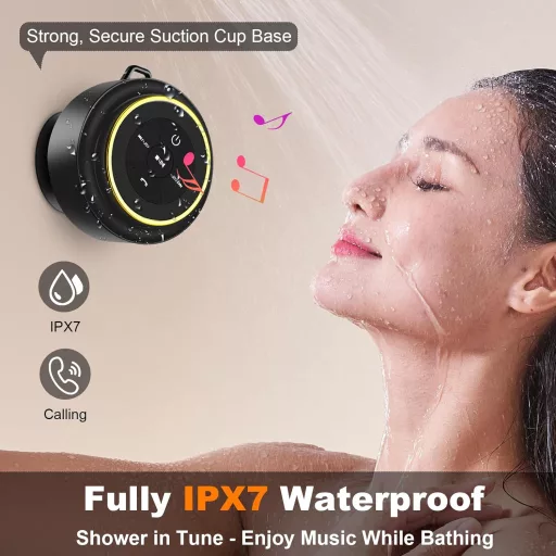 MR.LUYU IPX7 Vízálló Bluetooth Fürdőszobai Hangszóró Szívókoronggal és Mikrofonnal