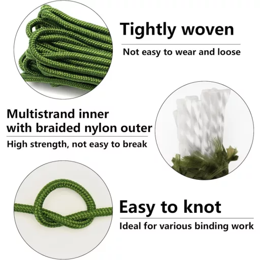 KINGLAKE 6mm zöld nylon kötél 30m erős fonott rögzítő kötél sátorhoz csomagoláshoz