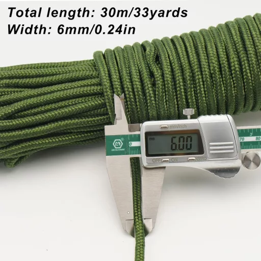 KINGLAKE 6mm zelené nylonové lano 30m, pevné pletené viazacie lano na stan a balenie