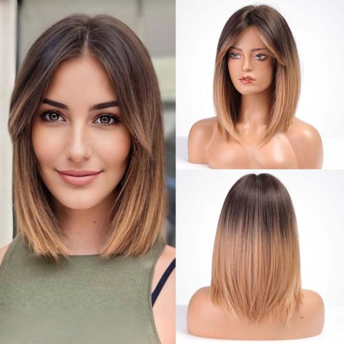 HAIRCUBE Női Paróka 40 cm Barna-Réz Szőke Hullámos Műhaj Frufruval - Függöny Frufrus Szintetikus Paróka Hétköznapi és Cosplay Használatra