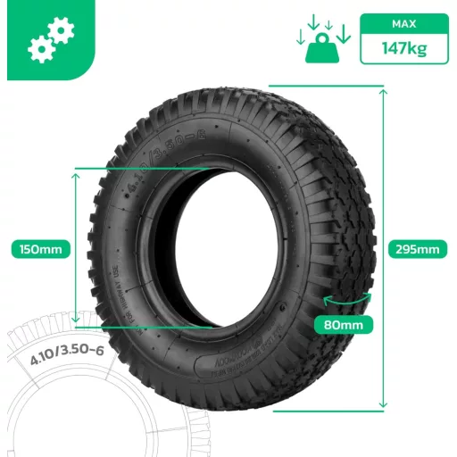 MOOVMOOV Talicska Gumiabroncs 3.50-6 (4.10/3.50-6) Belső Tömlővel - 147 kg Teherbírású Megerősített 4PLY Kerék 8" Felnihez - Univerzális Ker
