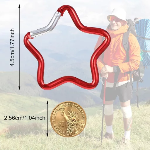 Telooco Csillag Alakú Karabiner Kulcstartó 10 Darabos Szett - 4,5cm Színes Fém Mini Karabiner Túrázáshoz Horgászathoz