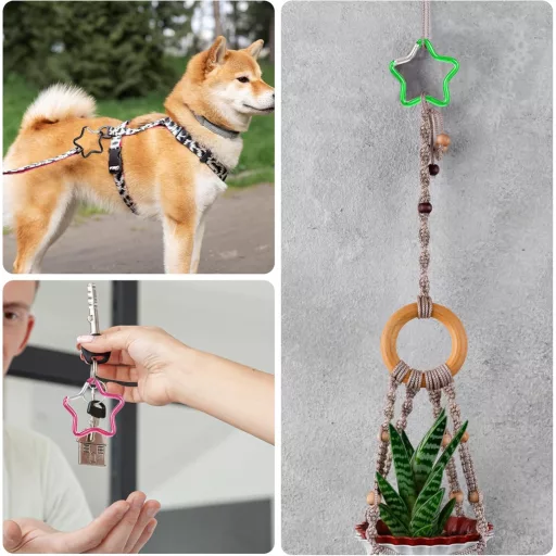 Telooco Csillag Alakú Karabiner Kulcstartó 10 Darabos Szett - 4,5cm Színes Fém Mini Karabiner Túrázáshoz Horgászathoz
