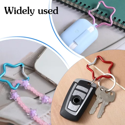 Telooco Csillag Alakú Karabiner Kulcstartó 10 Darabos Szett - 4,5cm Színes Fém Mini Karabiner Túrázáshoz Horgászathoz