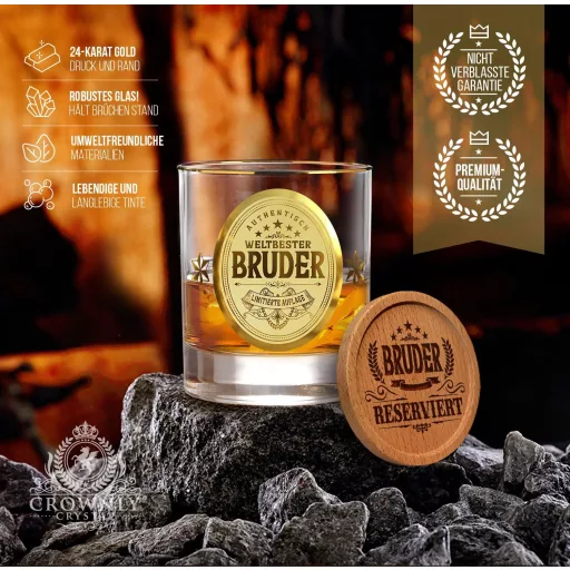 Pahar de whisky gravat CROWNLY CRYSTAL pentru frate, cadou personalizat