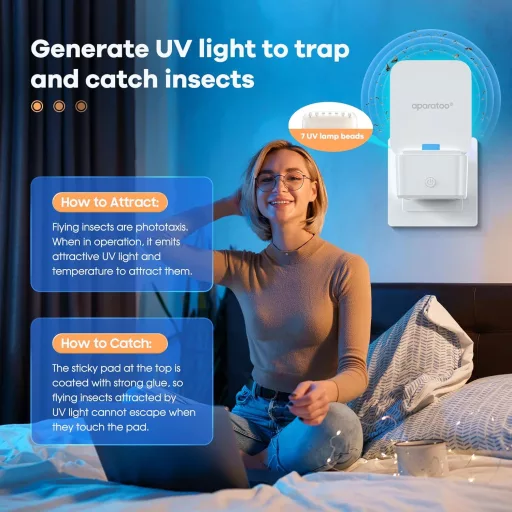 Capcană electrică pentru țânțari și musculițe Bubbacare, set de 2 bucăți cu plăcuțe adezive pentru musculițe de oțet