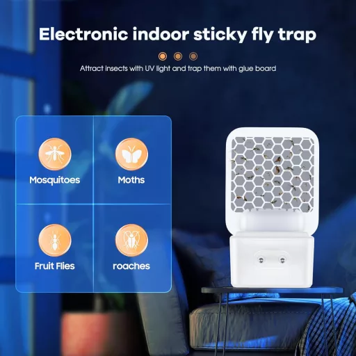 Capcană electrică pentru țânțari și musculițe Bubbacare, set de 2 bucăți cu plăcuțe adezive pentru musculițe de oțet