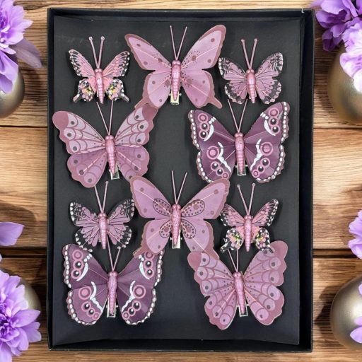 BootyBay 10 db pillangó klip dekoráció lila - esküvő, karácsony, virágkötészet