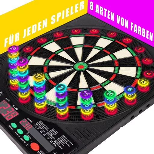 BLESION Darts electronică cu 6 săgeți, voce în germană, funcționează cu baterii/adaptor