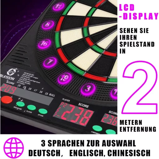 BLESION Darts electronică cu 6 săgeți, voce în germană, funcționează cu baterii/adaptor