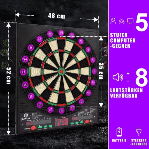 BLESION Darts electronică cu 6 săgeți, voce în germană, funcționează cu baterii/adaptor