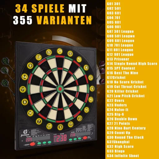 BLESION Darts electronică cu 6 săgeți, voce în germană, funcționează cu baterii/adaptor