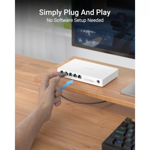 BrosTrend 5-Port 2.5G Ethernet Switch - Menedzsment nélküli hálózati elosztó játék PC és NAS szerverekhez, Plug-and-Play, ventilátor nélküli