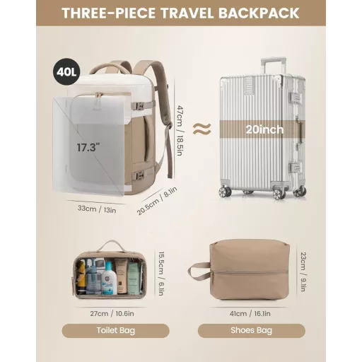 LOVEVOOK 17-palcový cestovný batoh pre mužov a ženy, taška na notebook, príručná batožina, čierna