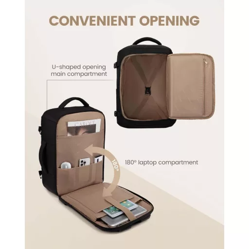 LOVEVOOK 17 hüvelykes utazási hátizsák férfiaknak és nőknek, laptop táska, kézipoggyász, fekete