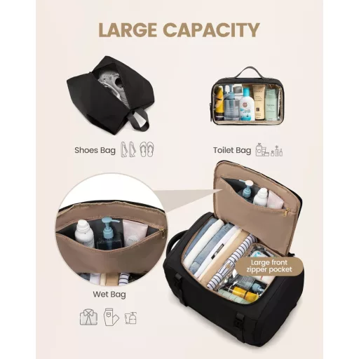 LOVEVOOK 17 hüvelykes utazási hátizsák férfiaknak és nőknek, laptop táska, kézipoggyász, fekete