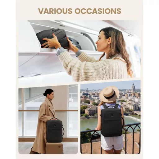 LOVEVOOK 17 hüvelykes utazási hátizsák férfiaknak és nőknek, laptop táska, kézipoggyász, fekete