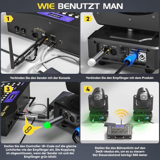 Controler DMX U'King cu 192 de canale, transmițător wireless și 4 receptoare