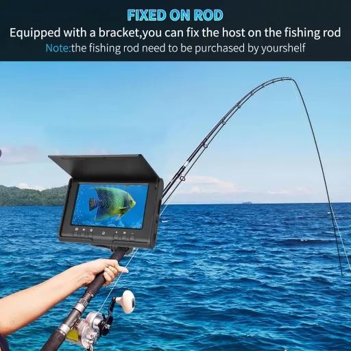Sonar de pescuit KAOLALI cu cameră subacvatică, ecran IPS de 4.3", baterie de 5000mAh, cablu de 15m, rezistență la apă IP68, pentru pescuit marin, fluvial și la copcă.