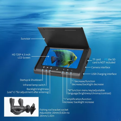 KAOLALI Halradar Víz Alatti Kamera 4.3" IPS Kijelzővel, 5000mAh Akkumulátor, 15m Kábel, IP68 Vízálló, Tengeri, Folyami és Jeges Horgászathoz