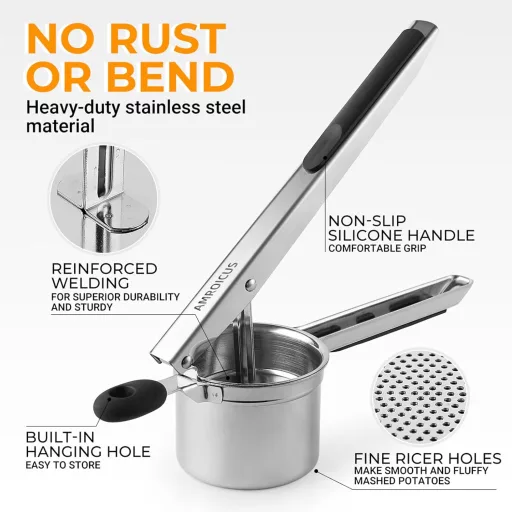 Amroicus rozsdamentes krumpliprés 450ml, burgonyamosó spaetzle és tészta préshez