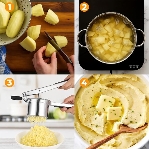 Amroicus rozsdamentes krumpliprés 450ml, burgonyamosó spaetzle és tészta préshez