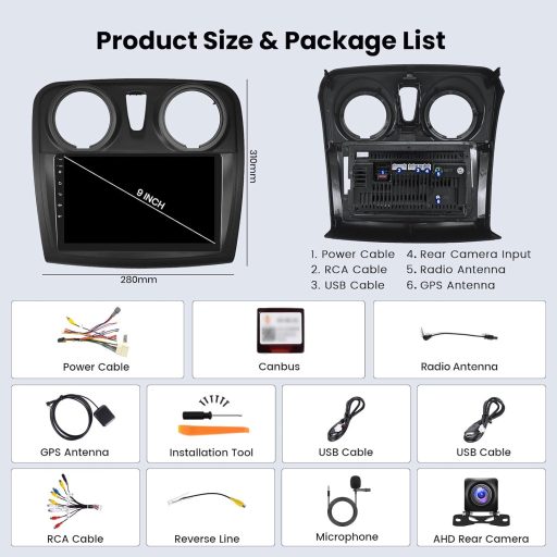 Hikity Android 15 Autoradio 9" CarPlay Renault Dacia Sandero II 2012-2019