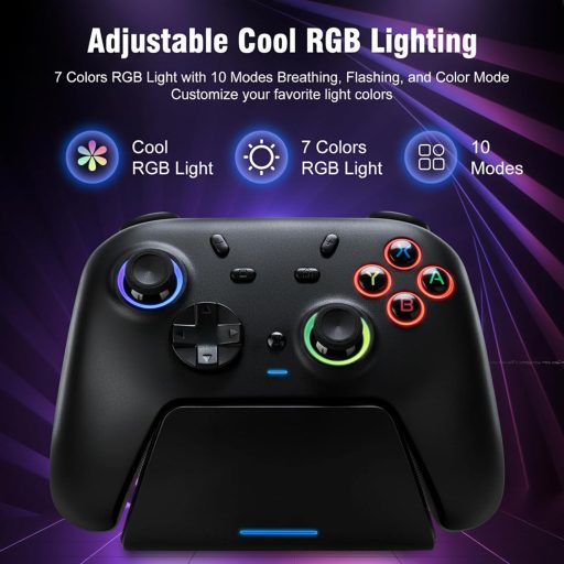 DuLingKer Wireless Controller Switch/PC-hez Hall Effect Triggerrel, RGB Világítás, Töltőállomás