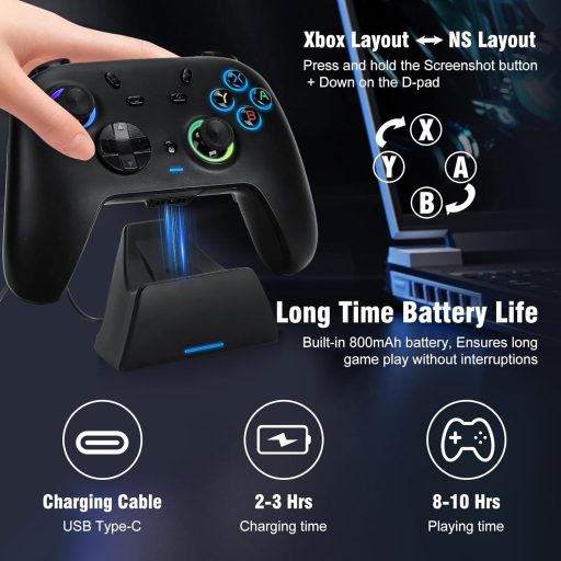 DuLingKer Wireless Controller Switch/PC-hez Hall Effect Triggerrel, RGB Világítás, Töltőállomás