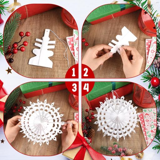 PLULON 12 db fehér hópehely karácsony dekoráció függő legyező banner