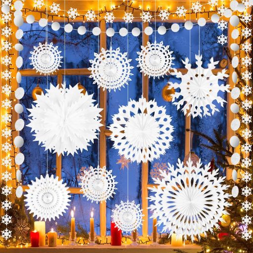 PLULON 12 db fehér hópehely karácsony dekoráció függő legyező banner