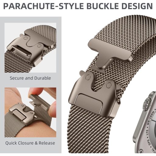 Ružovo-zlatý oceľový remienok s padákovou sponou na Apple Watch Ultra 2/Ultra, kompatibilný so Series 10 46mm, 9/8/7 45mm, SE2/SE/6/5/4 44mm