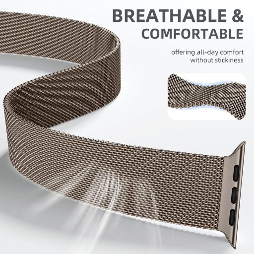 Faliogo Rozéarany Acél Szíj Apple Watch Ultra 2/Ultra Órához - Ejtőernyős Csattal, Kompatibilis Series 10 46mm, 9/8/7 45mm, SE2/SE/6/5/4 44m