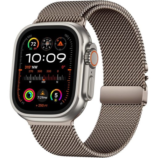 Faliogo Rozéarany Acél Szíj Apple Watch Ultra 2/Ultra Órához - Ejtőernyős Csattal, Kompatibilis Series 10 46mm, 9/8/7 45mm, SE2/SE/6/5/4 44m