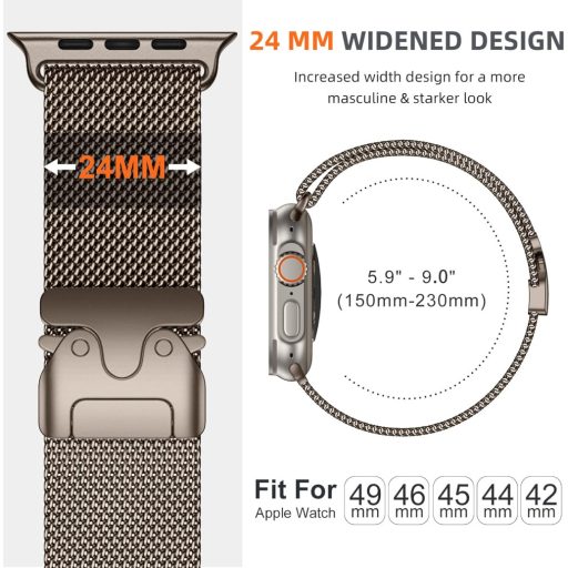 Faliogo Rozéarany Acél Szíj Apple Watch Ultra 2/Ultra Órához - Ejtőernyős Csattal, Kompatibilis Series 10 46mm, 9/8/7 45mm, SE2/SE/6/5/4 44m