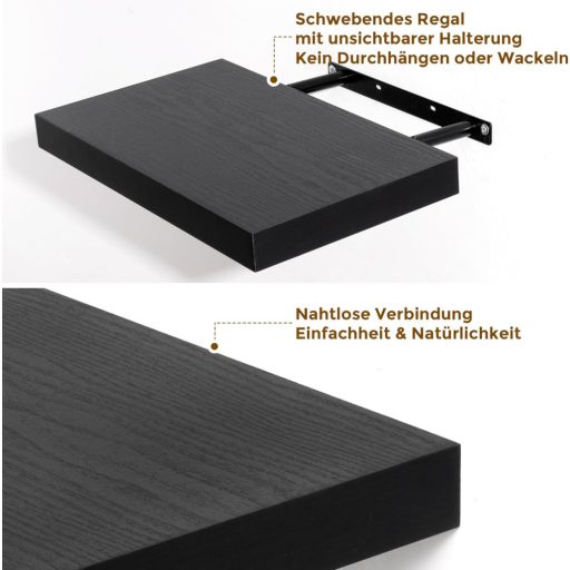 Feihorrm Lebegő Fali Polc Fekete MDF 60cm Szett 2db Konyha Nappali Hálószoba