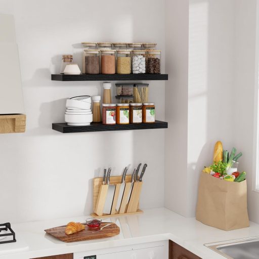 Feihorrm Lebegő Fali Polc Fekete MDF 60cm Szett 2db Konyha Nappali Hálószoba