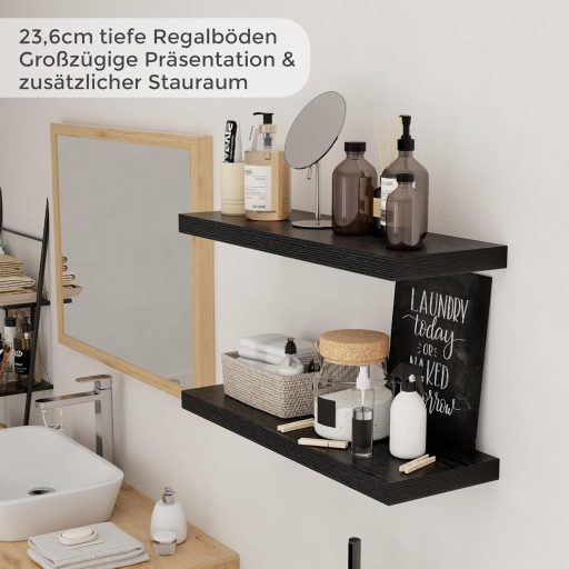 Feihorrm Lebegő Fali Polc Fekete MDF 60cm Szett 2db Konyha Nappali Hálószoba