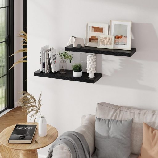 Feihorrm Lebegő Fali Polc Fekete MDF 60cm Szett 2db Konyha Nappali Hálószoba