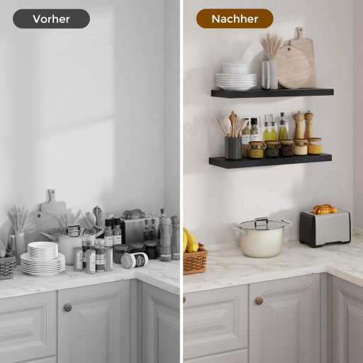 Feihorrm Lebegő Fali Polc Fekete MDF 60cm Szett 2db Konyha Nappali Hálószoba