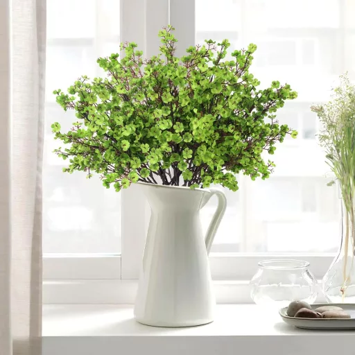 N&T NIETING Flori Artificiale Gypsophila Set - 12 buc. Gypsophila Verde pentru Decorațiuni de Nuntă, Aranjamente de Masă, Decor Acasă, 49 cm