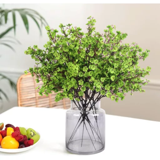 N&T NIETING Flori Artificiale Gypsophila Set - 12 buc. Gypsophila Verde pentru Decorațiuni de Nuntă, Aranjamente de Masă, Decor Acasă, 49 cm
