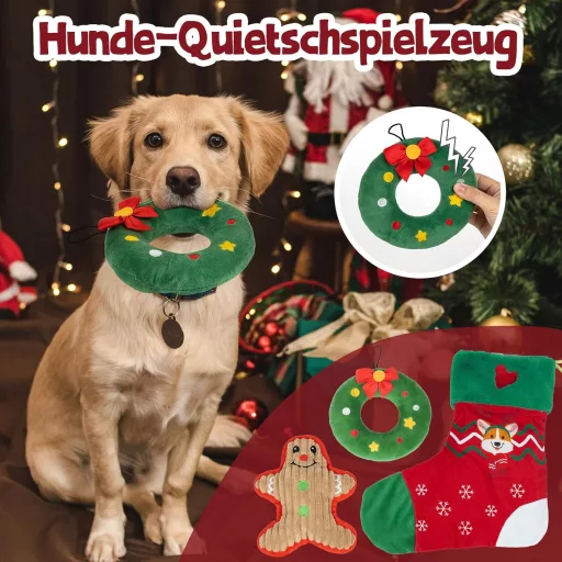 FuzzFables 9-dielna vianočná súprava hračiek pre psov – Odolné žuvacie lano, interaktívna pískacia hračka pre šteňatá, bezpečná hračka na žuvanie proti nude