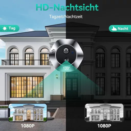 HAPYTHDA WiFi Vratna Kamera s 1080P HD Videom, Dvosmjernim Zvukom, Noćnim Vidom i Detekcijom Pokreta, 4,3" Monitorom, Kutom Gledanja od 120°, Mobilna