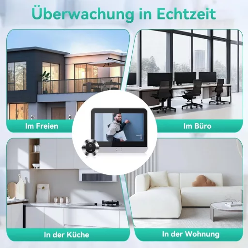 HAPYTHDA WiFi Vratna Kamera s 1080P HD Videom, Dvosmjernim Zvukom, Noćnim Vidom i Detekcijom Pokreta, 4,3" Monitorom, Kutom Gledanja od 120°, Mobilna