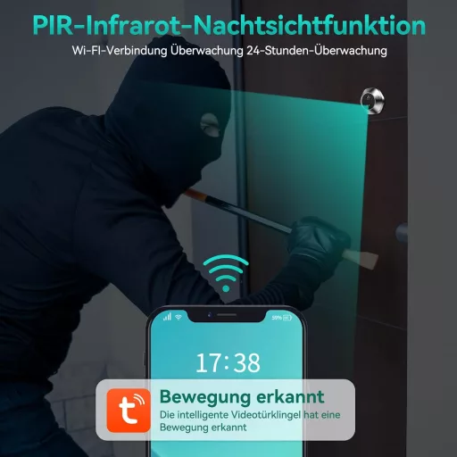 HAPYTHDA WiFi Ajtókamera 1080P HD Videóval, Kétirányú Hanggal, Éjjellátóval és Mozgásérzékelővel, 4,3" Monitorral, 120° Látószöggel, Mobilal