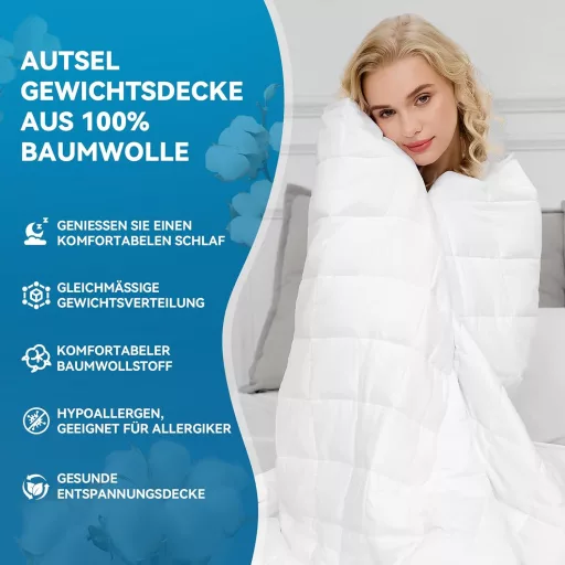 Autsel Súlyozott Takaró 9kg 155x220cm - 100% Pamut Nehéz Takaró Felnőtteknek, Stresszoldó Alvássegítő Relaxációs Paplan Üveggyöngyökkel, Hip